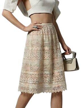 NWT Solitaire pure cotton cream boho coastal crochet a line midi skirt S